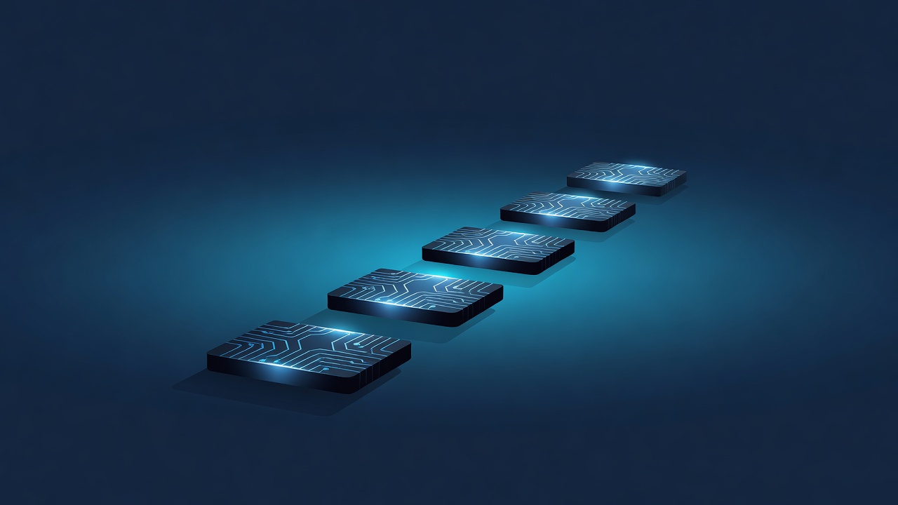 Glowing upward path of milestones representing our process